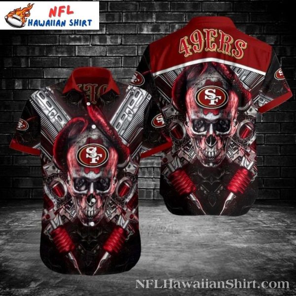 49ers Aloha Shirt – 49ers Cybernetic Skull Red Crimson Aloha Wear