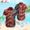49ers Aloha Shirt – Tropical Red Tiki Leaves With 49ers Emblem