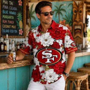 49ers Emblem Floral Hawaiian Shirt