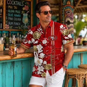 49ers Florals Stripes Hawaiian Shirt