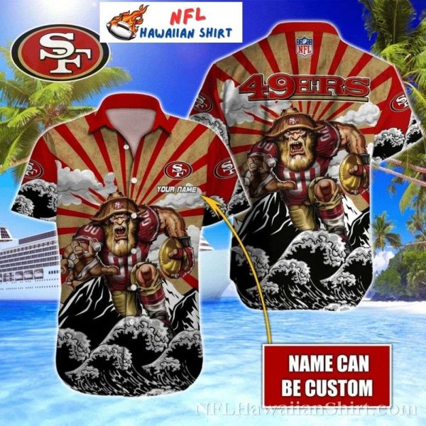49ers Gold Rush Warrior Red Striped Custom Name Hawaiian Shirt