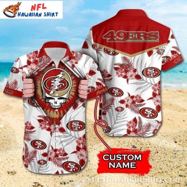 49ers Grateful Dead Custom Name Hawaiian Shirt – White And Red Edition