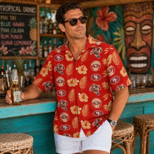 Red Hibiscus San Francisco 49ers Hawaiian Shirt