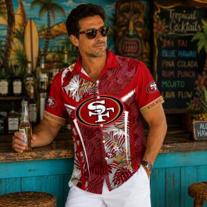 49ers Red Tiki Leaves Hawaiian Shirt