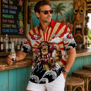 49ers Warrior Stripe Hawaiian Shirt