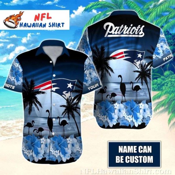 Aloha Touchdown Flamingo Patriots Hawaiian Shirt – Customizable Name Blue Floral Design