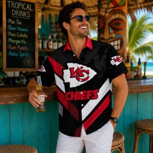 Arrowhead Advance: Black and Red Diagonal Stripe Kansas City Chiefs Hawaiian Shirt
