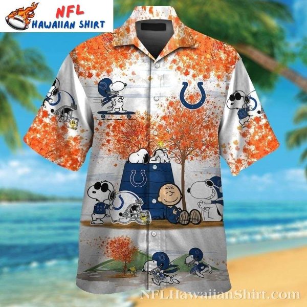 Autumnal Touchdown – Indianapolis Colts Hawaiian Shirt Leafy Design And Snoopy Graphics