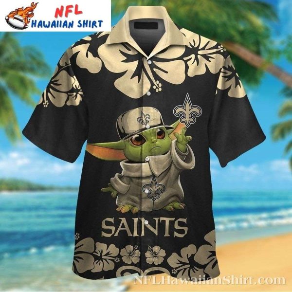 Baby Yoda Hibiscus New Orleans Saints Hawaiian Shirt
