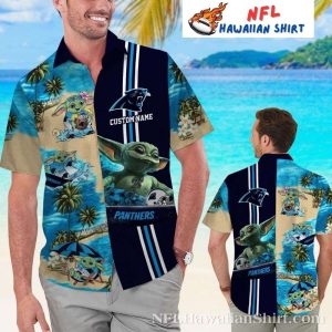 Baby Yoda’s Beach Vacation Personalized Carolina Panthers Hawaiian Shirt