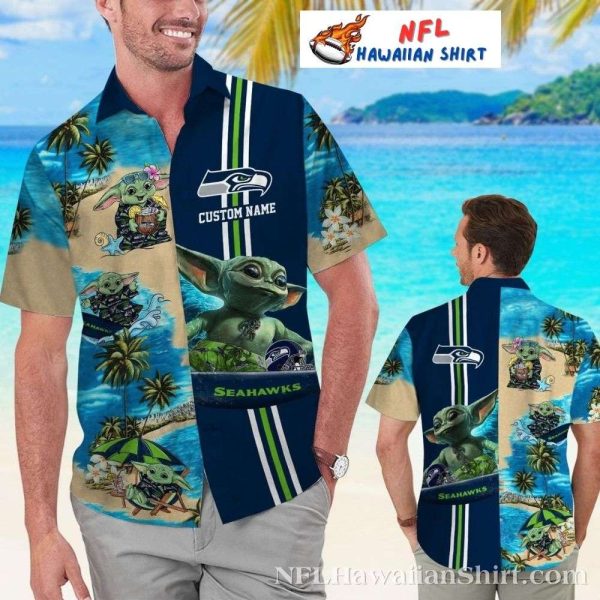 Baby Yoda’s Summer Beach Vacation Seattle Seahawks Hawaiian Shirt