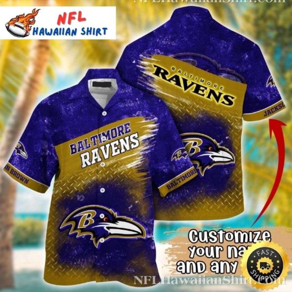 Baltimore Ravens Gold Brush Hawaiian Shirt – Customizable Fan Pride Aloha Wear