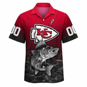 Bass Fishing and KC Chiefs Personalized Hawaiian Shirt: Custom Name and Number for the Fan Who Fishes