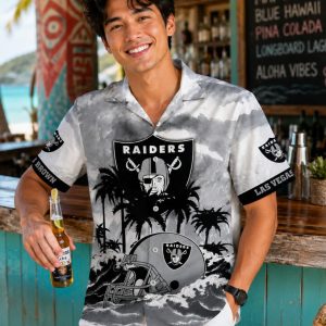 Beach Sunset and Palm Silhouettes Las Vegas Raiders Hawaiian Shirt: Tropical Sunset Fan Gear