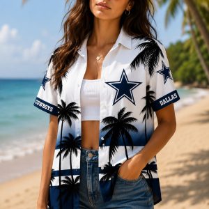 Beachfront Blitz Cowboys Hawaiian Shirt White Tropical