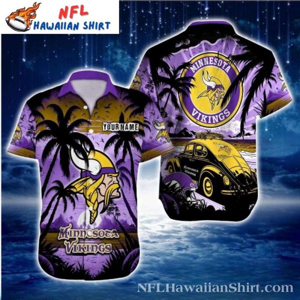 Beachfront Classic Car Minnesota Vikings Custom Name Hawaiian Shirt