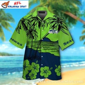 Beachside Seahawks Sunset – Aloha Shirt With Seattle Pride