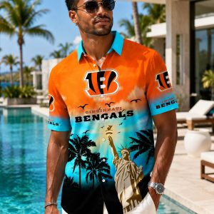 Bengals Americana Sunset Hawaiian Shirt – Cincinnati Landmark Tribute Design