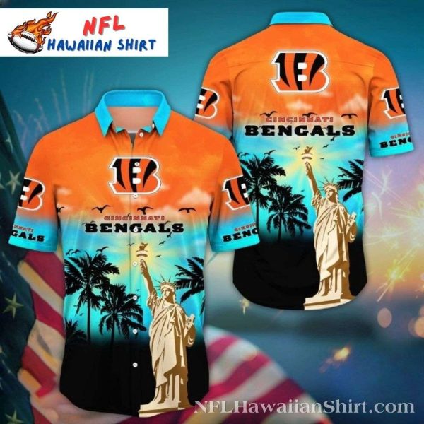 Bengals Americana Sunset Hawaiian Shirt – Cincinnati Landmark Tribute Aloha Shirt