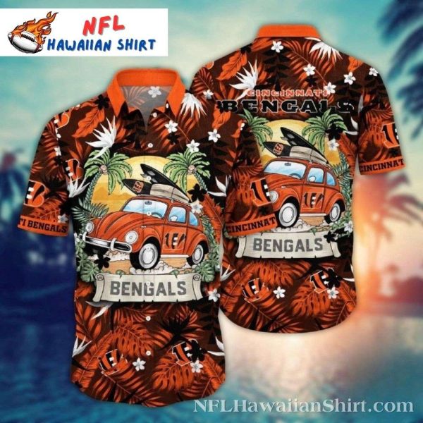 Bengals Retro Ride Hawaiian Shirt – Cincinnati Bengals Car Plam Tree Aloha Shirt