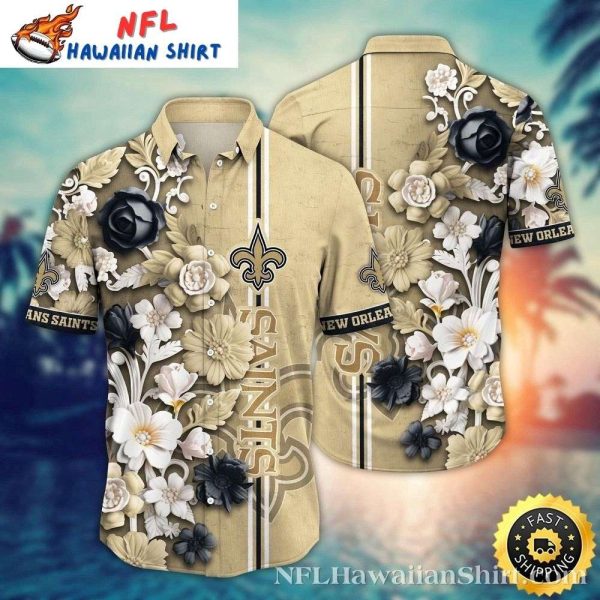 Black And Gold Floral New Orleans Saints Fan Hawaiian Shirt