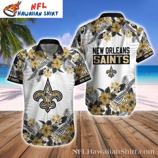 Black And Gold Floral New Orleans Saints Tropical Hawaiian Shirt