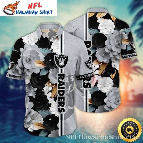 Black And White Bloom Las Vegas Raiders Tropical Hawaiian Shirt