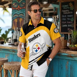 Black and Gold Boldness: Pittsburgh Steelers Aloha Shirt with Sport Color-Block Design