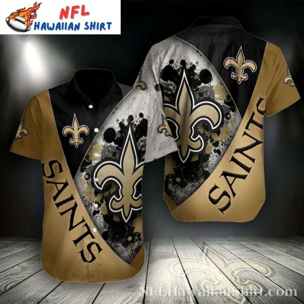 Black Gold Splatter – New Orleans Saints Hawaiian Shirt Mens