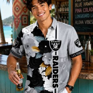 Black White Bloom Raiders Tropical Hawaiian Shirt