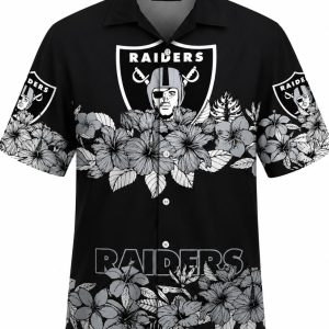 Black White Floral Raiders Elegant Hawaiian Shirt 1