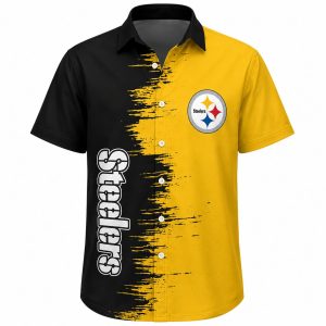 Black Yellow Brush Stroke Steelers Aloha Shirt 1