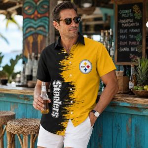 Black Yellow Brush Stroke Steelers Aloha Shirt