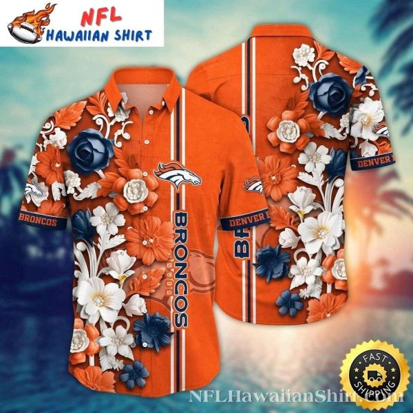 Blossoming Defense – Denver Broncos Floral Orange Hawaiian Shirt