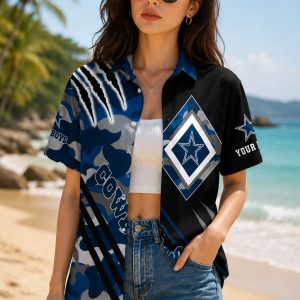 Blue Camo Cowboys Personalized Hawaiian Shirt