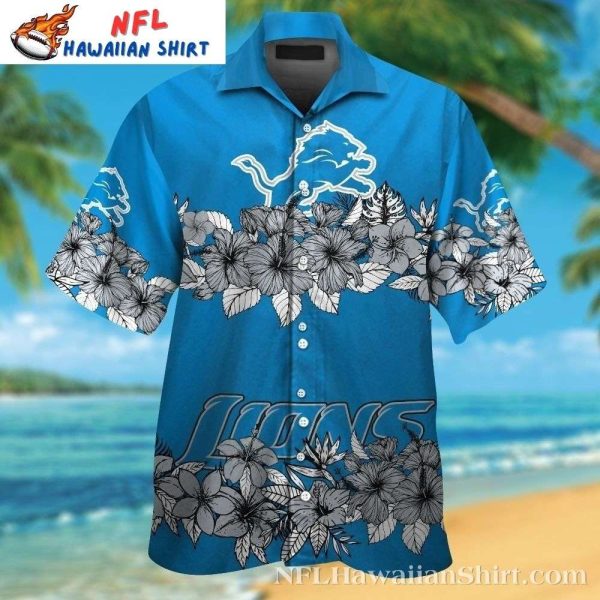 Bold Blue Detroit Lions Hibiscus Hawaiian Tropical Shirt