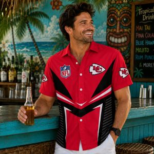 Bold Red Chiefs NFL Statement Hawaiian Shirt: Red and Black Chevron Fan Gear