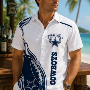 Bold Star Fireball Cowboys White Aloha Shirt