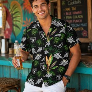 Botanical Night Las Vegas Raiders Aloha Hawaiian Shirt: Dark Floral Fan Design