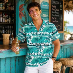 Breezy Beachside Miami Dolphins Aloha Hawaiian Shirt – Clean Tropical Stripe