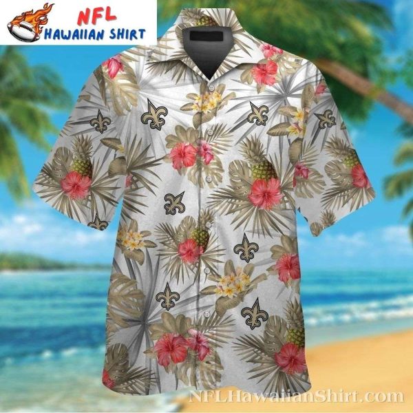 Breezy Pineapple And New Orleans Saints Logos Hawaiian Shirt