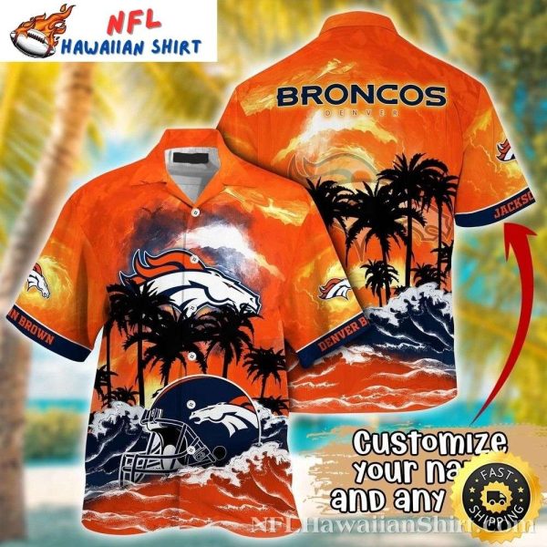 Broncos Helmet Amidst Ocean Waves – Denver Broncos Hawaiian Shirt