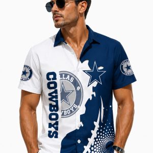 Bubble Splash Star Cowboys Hawaiian Shirt Blue White