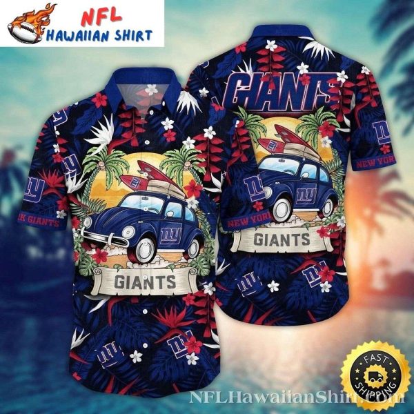 Car Plam Tree New York Giants Surf’s Up Tropical Hawaiian Shirt