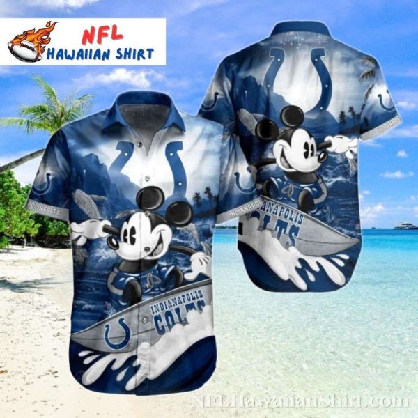 Cartoon Beach Day – Mickey Surfing Indianapolis Colts Hawaiian Shirt
