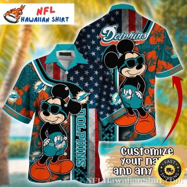 Cartoon Fanfare – Miami Dolphins Themed Hawaiian Shirt With Mickey Character Graphics