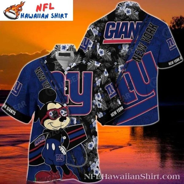 Cheerful Mascot Mickey NY Giants Tropical Floral Hawaiian Shirt