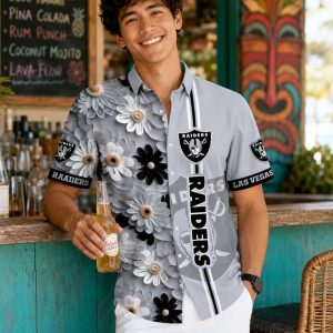 Chic Floral Elegance: Las Vegas Raiders Men’s Hawaiian Shirt with Dark Refined Botanical Design
