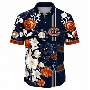 Chicago Bears Black White Tropical Hawaiian Shirt 1
