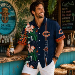 Chicago Bears Botanical Blitz Hawaiian Shirt
